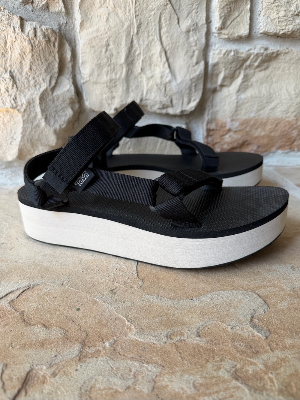 Teva Black Platform Sandal with White Midsole